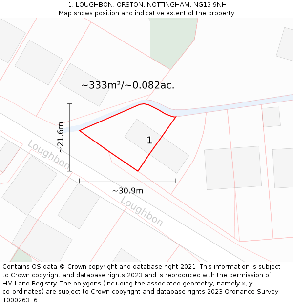 1, LOUGHBON, ORSTON, NOTTINGHAM, NG13 9NH: Plot and title map