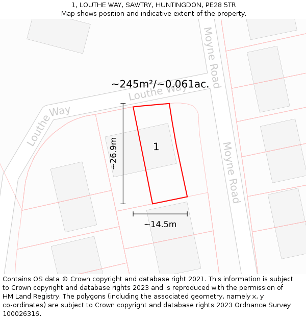 1, LOUTHE WAY, SAWTRY, HUNTINGDON, PE28 5TR: Plot and title map