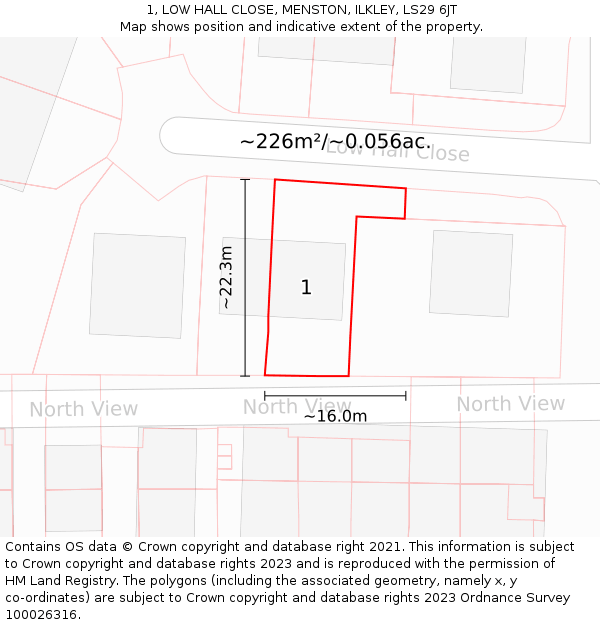 1, LOW HALL CLOSE, MENSTON, ILKLEY, LS29 6JT: Plot and title map