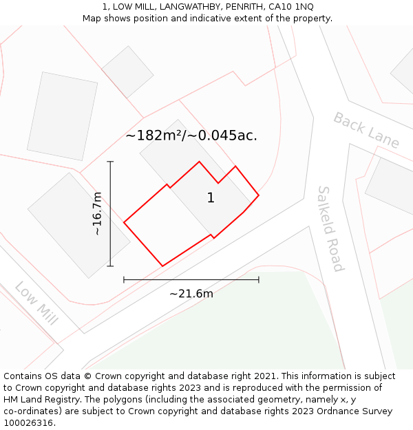 1, LOW MILL, LANGWATHBY, PENRITH, CA10 1NQ: Plot and title map