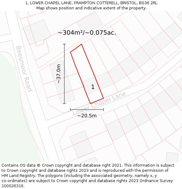 1, LOWER CHAPEL LANE, FRAMPTON COTTERELL, BRISTOL, BS36 2RL: Plot and title map