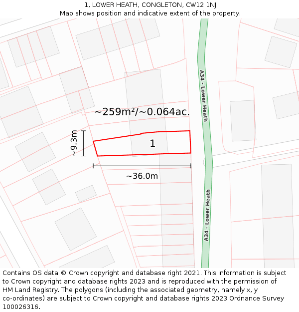1, LOWER HEATH, CONGLETON, CW12 1NJ: Plot and title map