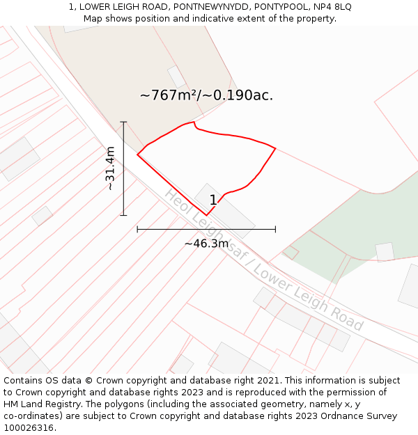 1, LOWER LEIGH ROAD, PONTNEWYNYDD, PONTYPOOL, NP4 8LQ: Plot and title map