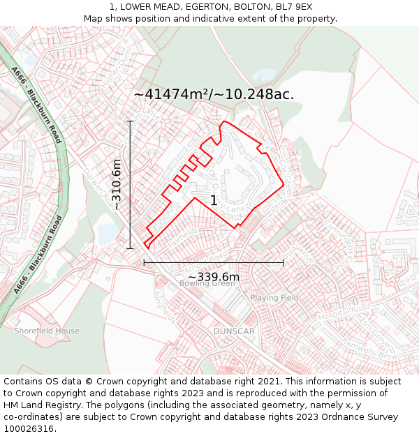 1, LOWER MEAD, EGERTON, BOLTON, BL7 9EX: Plot and title map