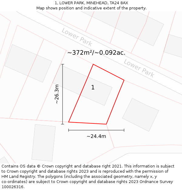 1, LOWER PARK, MINEHEAD, TA24 8AX: Plot and title map
