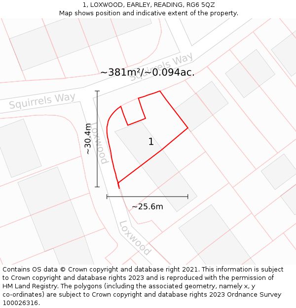 1, LOXWOOD, EARLEY, READING, RG6 5QZ: Plot and title map
