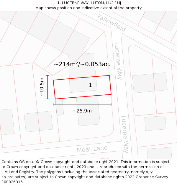 1, LUCERNE WAY, LUTON, LU3 1UJ: Plot and title map