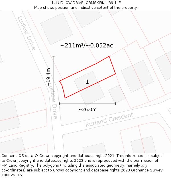 1, LUDLOW DRIVE, ORMSKIRK, L39 1LE: Plot and title map