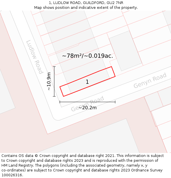 1, LUDLOW ROAD, GUILDFORD, GU2 7NR: Plot and title map