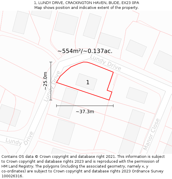 1, LUNDY DRIVE, CRACKINGTON HAVEN, BUDE, EX23 0PA: Plot and title map