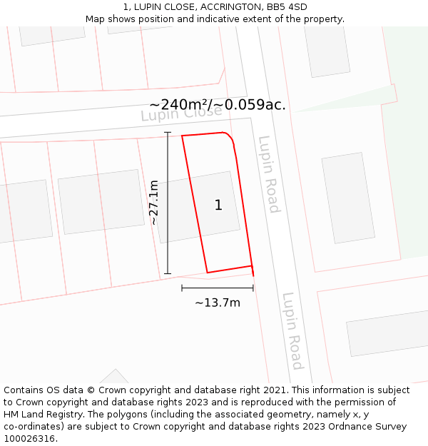 1, LUPIN CLOSE, ACCRINGTON, BB5 4SD: Plot and title map
