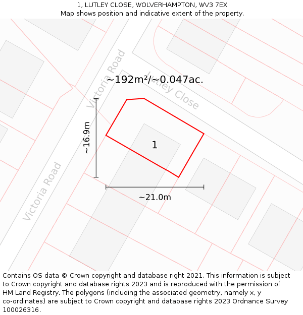 1, LUTLEY CLOSE, WOLVERHAMPTON, WV3 7EX: Plot and title map