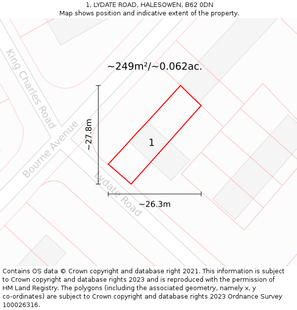 1, LYDATE ROAD, HALESOWEN, B62 0DN: Plot and title map