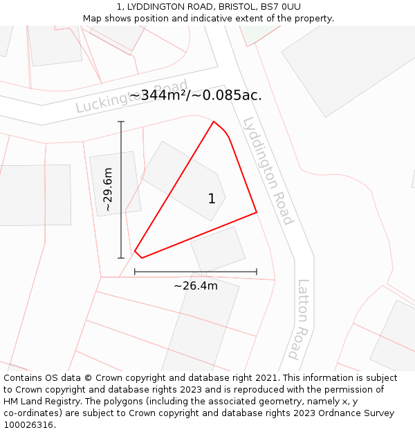1, LYDDINGTON ROAD, BRISTOL, BS7 0UU: Plot and title map