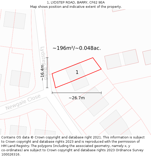 1, LYDSTEP ROAD, BARRY, CF62 9EA: Plot and title map