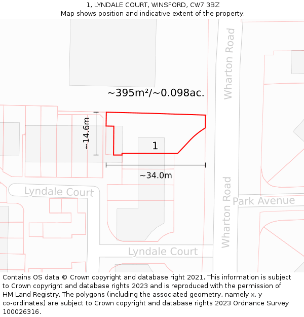 1, LYNDALE COURT, WINSFORD, CW7 3BZ: Plot and title map