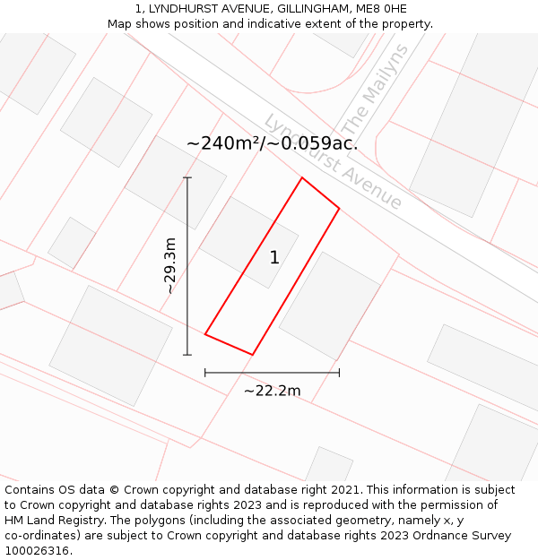 1, LYNDHURST AVENUE, GILLINGHAM, ME8 0HE: Plot and title map