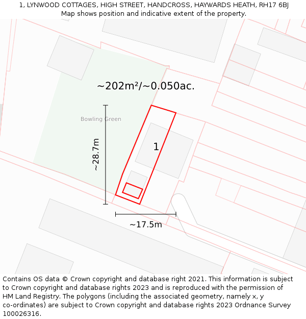 1, LYNWOOD COTTAGES, HIGH STREET, HANDCROSS, HAYWARDS HEATH, RH17 6BJ: Plot and title map