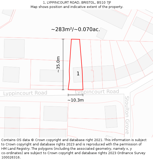 1, LYPPINCOURT ROAD, BRISTOL, BS10 7JF: Plot and title map