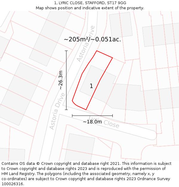 1, LYRIC CLOSE, STAFFORD, ST17 9GG: Plot and title map