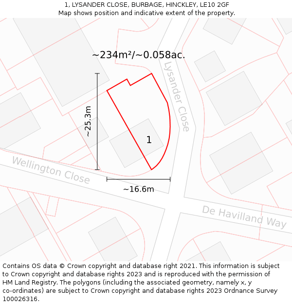 1, LYSANDER CLOSE, BURBAGE, HINCKLEY, LE10 2GF: Plot and title map