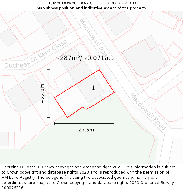 1, MACDOWALL ROAD, GUILDFORD, GU2 9LD: Plot and title map