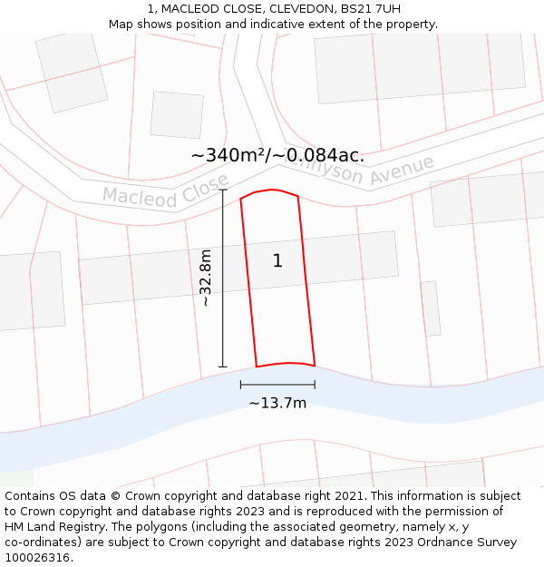 1, MACLEOD CLOSE, CLEVEDON, BS21 7UH: Plot and title map