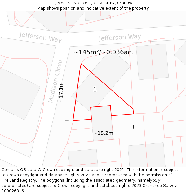 1, MADISON CLOSE, COVENTRY, CV4 9WL: Plot and title map