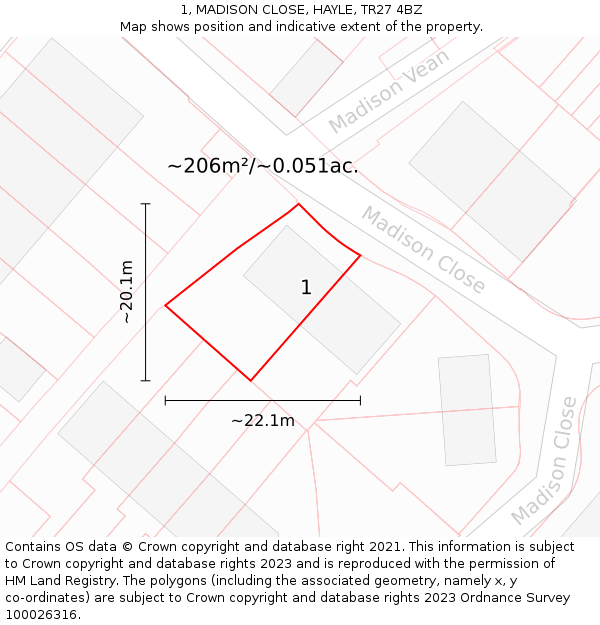 1, MADISON CLOSE, HAYLE, TR27 4BZ: Plot and title map