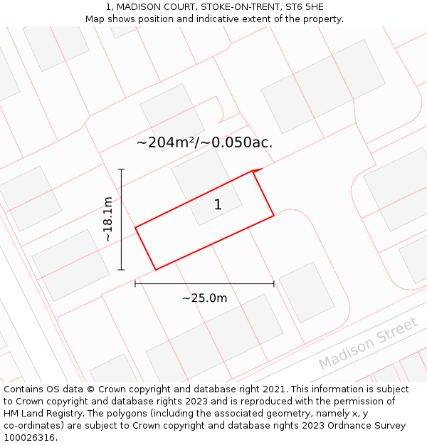 1, MADISON COURT, STOKE-ON-TRENT, ST6 5HE: Plot and title map