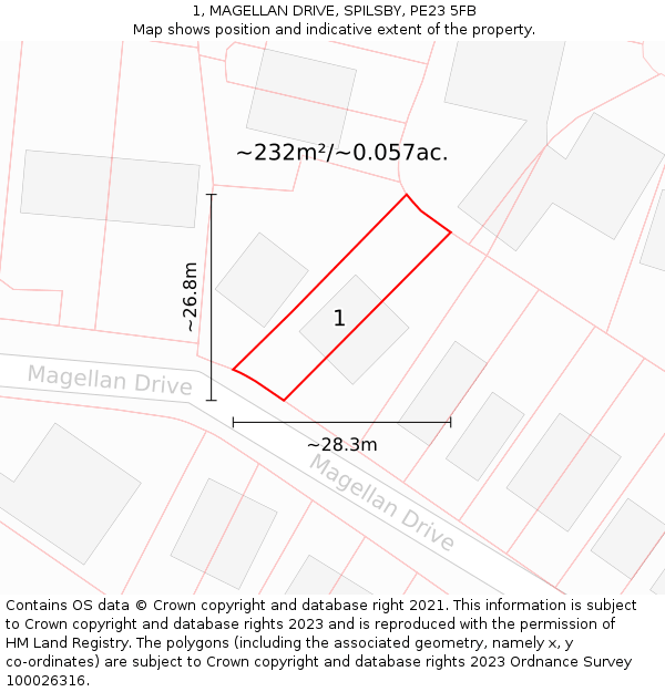 1, MAGELLAN DRIVE, SPILSBY, PE23 5FB: Plot and title map