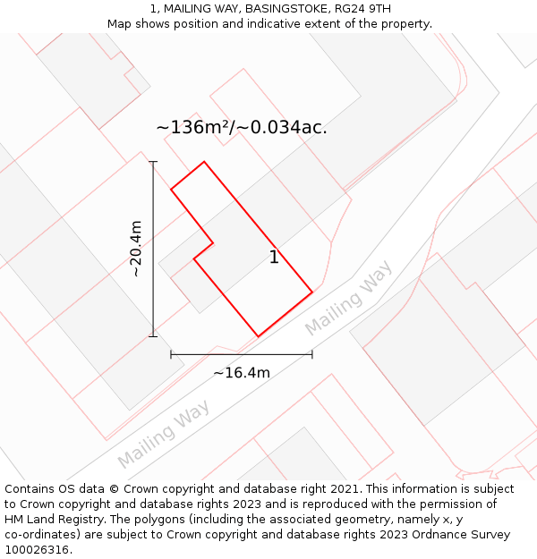 1, MAILING WAY, BASINGSTOKE, RG24 9TH: Plot and title map