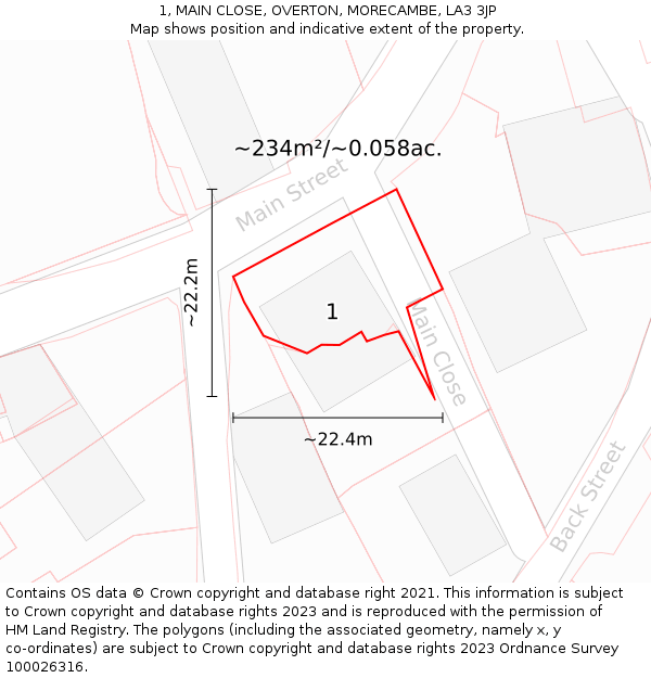 1, MAIN CLOSE, OVERTON, MORECAMBE, LA3 3JP: Plot and title map
