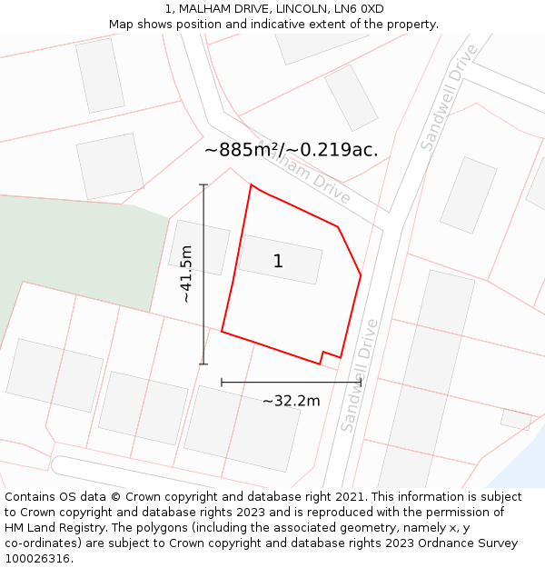 1, MALHAM DRIVE, LINCOLN, LN6 0XD: Plot and title map