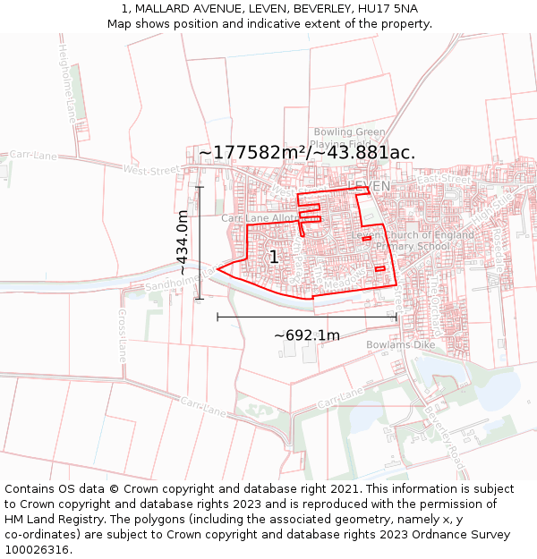 1, MALLARD AVENUE, LEVEN, BEVERLEY, HU17 5NA: Plot and title map