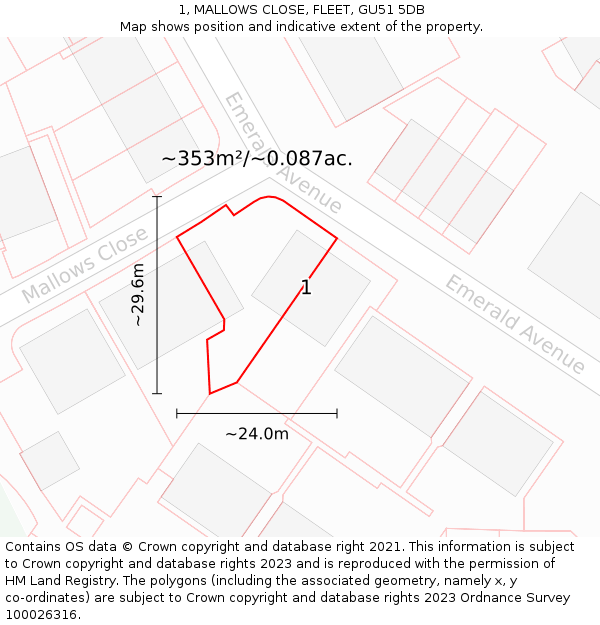 1, MALLOWS CLOSE, FLEET, GU51 5DB: Plot and title map