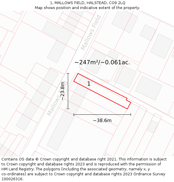 1, MALLOWS FIELD, HALSTEAD, CO9 2LQ: Plot and title map