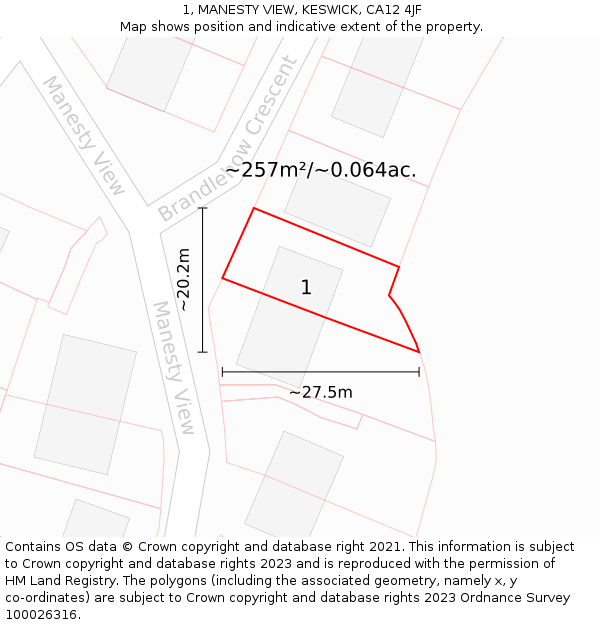 1, MANESTY VIEW, KESWICK, CA12 4JF: Plot and title map