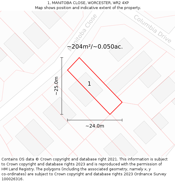 1, MANITOBA CLOSE, WORCESTER, WR2 4XP: Plot and title map
