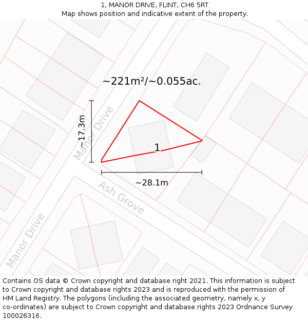 1, MANOR DRIVE, FLINT, CH6 5RT: Plot and title map
