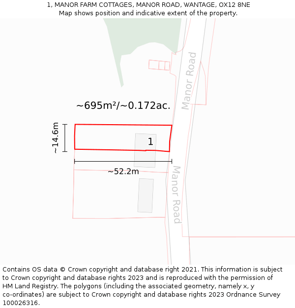 1, MANOR FARM COTTAGES, MANOR ROAD, WANTAGE, OX12 8NE: Plot and title map
