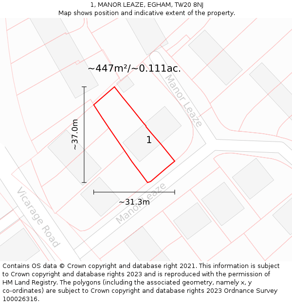 1, MANOR LEAZE, EGHAM, TW20 8NJ: Plot and title map