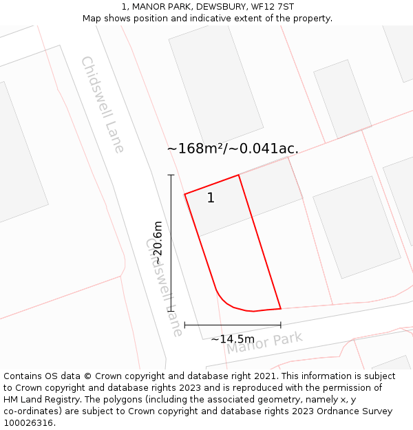 1, MANOR PARK, DEWSBURY, WF12 7ST: Plot and title map