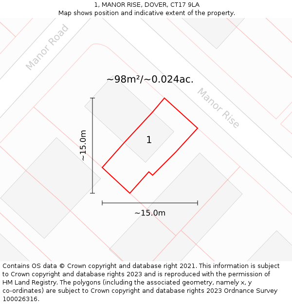 1, MANOR RISE, DOVER, CT17 9LA: Plot and title map