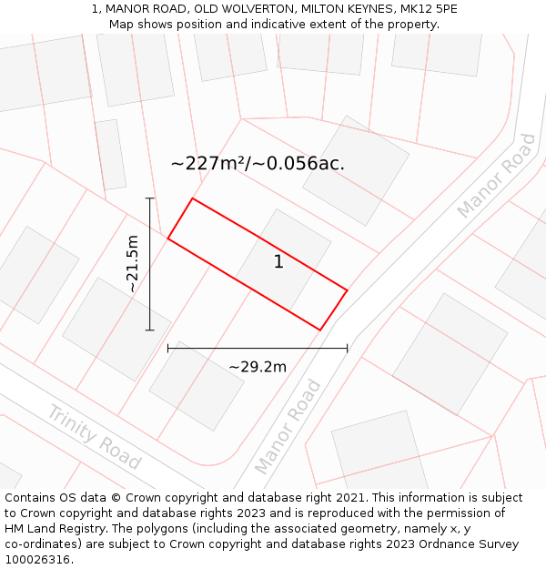 1, MANOR ROAD, OLD WOLVERTON, MILTON KEYNES, MK12 5PE: Plot and title map