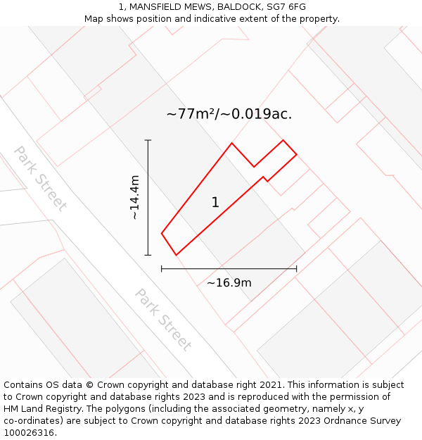 1, MANSFIELD MEWS, BALDOCK, SG7 6FG: Plot and title map