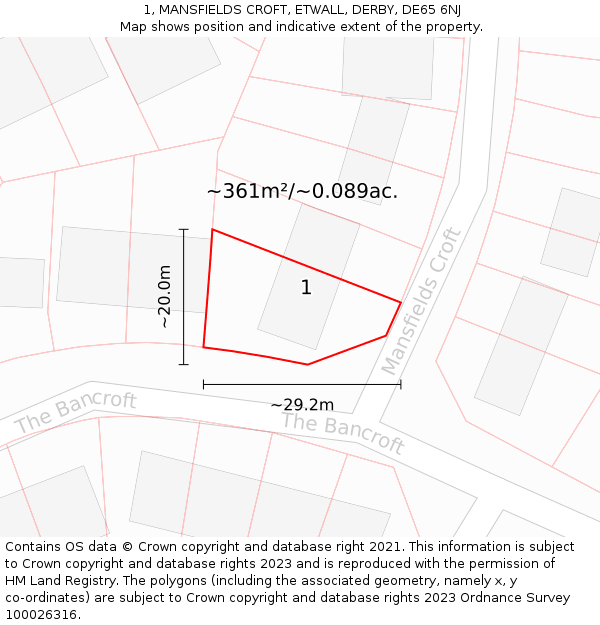1, MANSFIELDS CROFT, ETWALL, DERBY, DE65 6NJ: Plot and title map