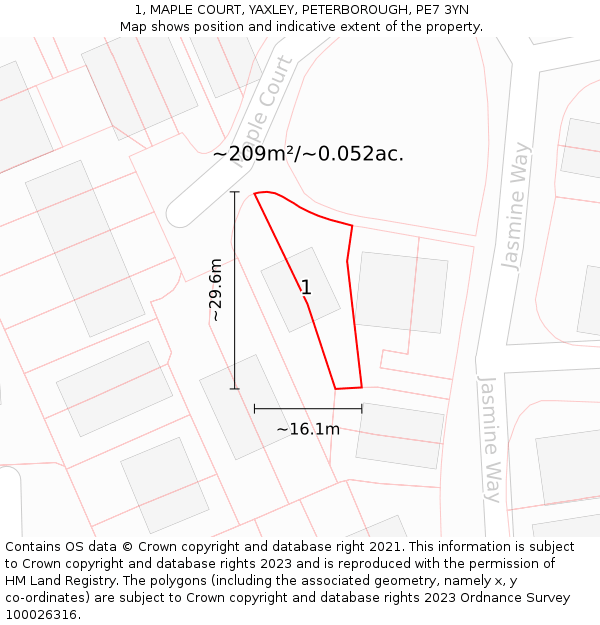 1, MAPLE COURT, YAXLEY, PETERBOROUGH, PE7 3YN: Plot and title map