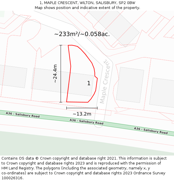 1, MAPLE CRESCENT, WILTON, SALISBURY, SP2 0BW: Plot and title map