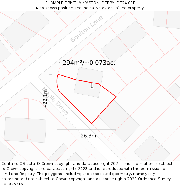 1, MAPLE DRIVE, ALVASTON, DERBY, DE24 0FT: Plot and title map